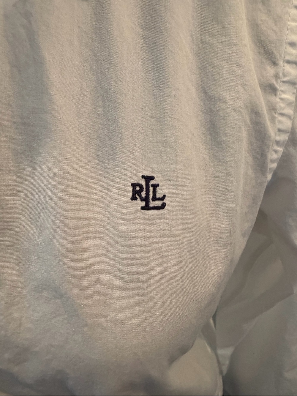 Ralph Lauren White Button-Down Cotton Shirt with Navy Embroidered Logo Size med - Picture 7 of 12